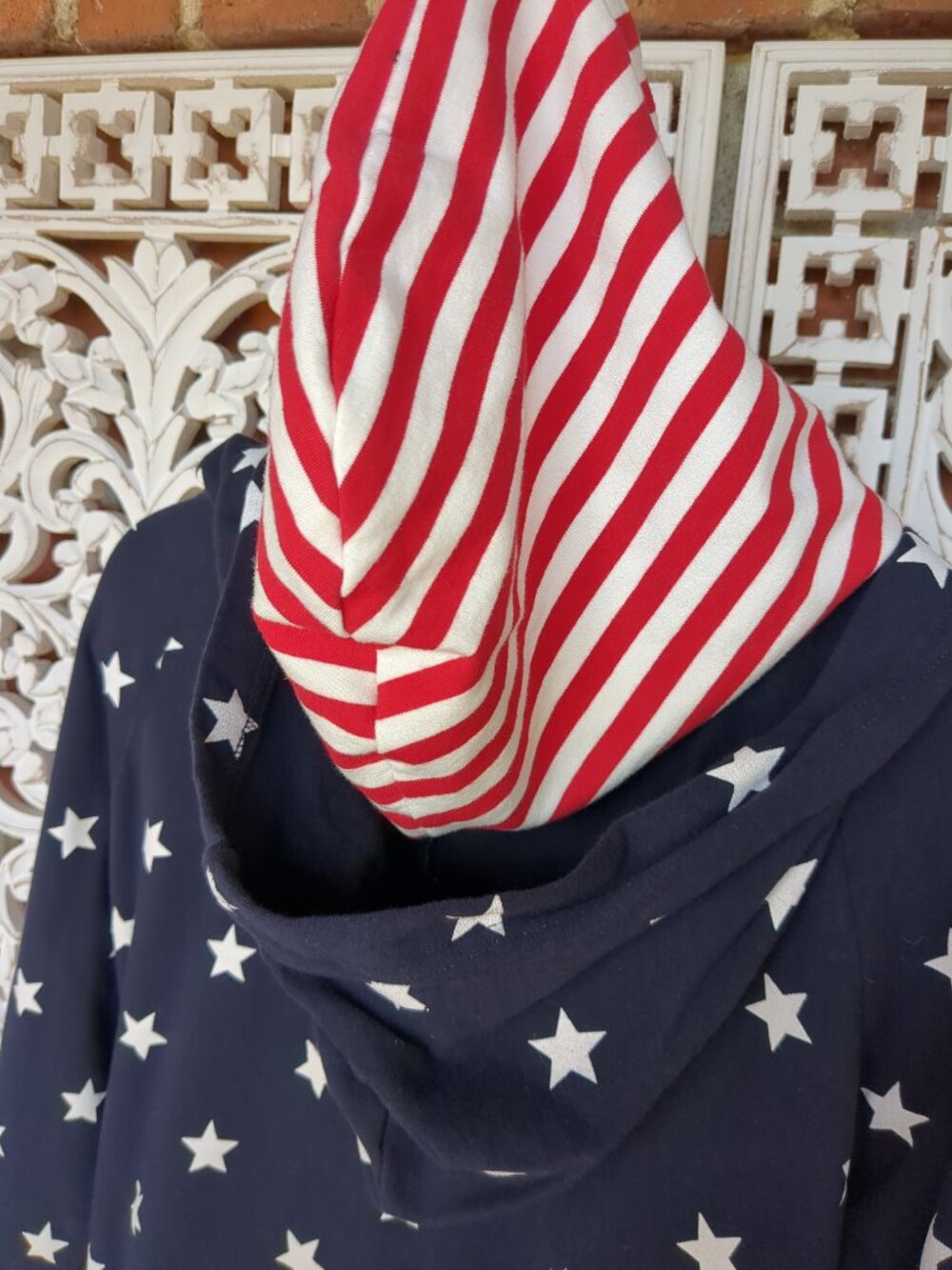 Stars and Stripes Double Hooded Long Sleeve Sweat Shirt - Picture 7 of 16